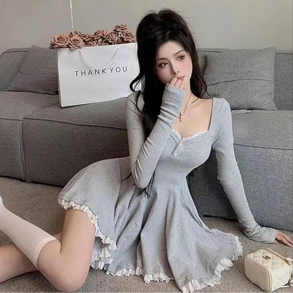 New KAWAII Pleated Maid Skater Dress